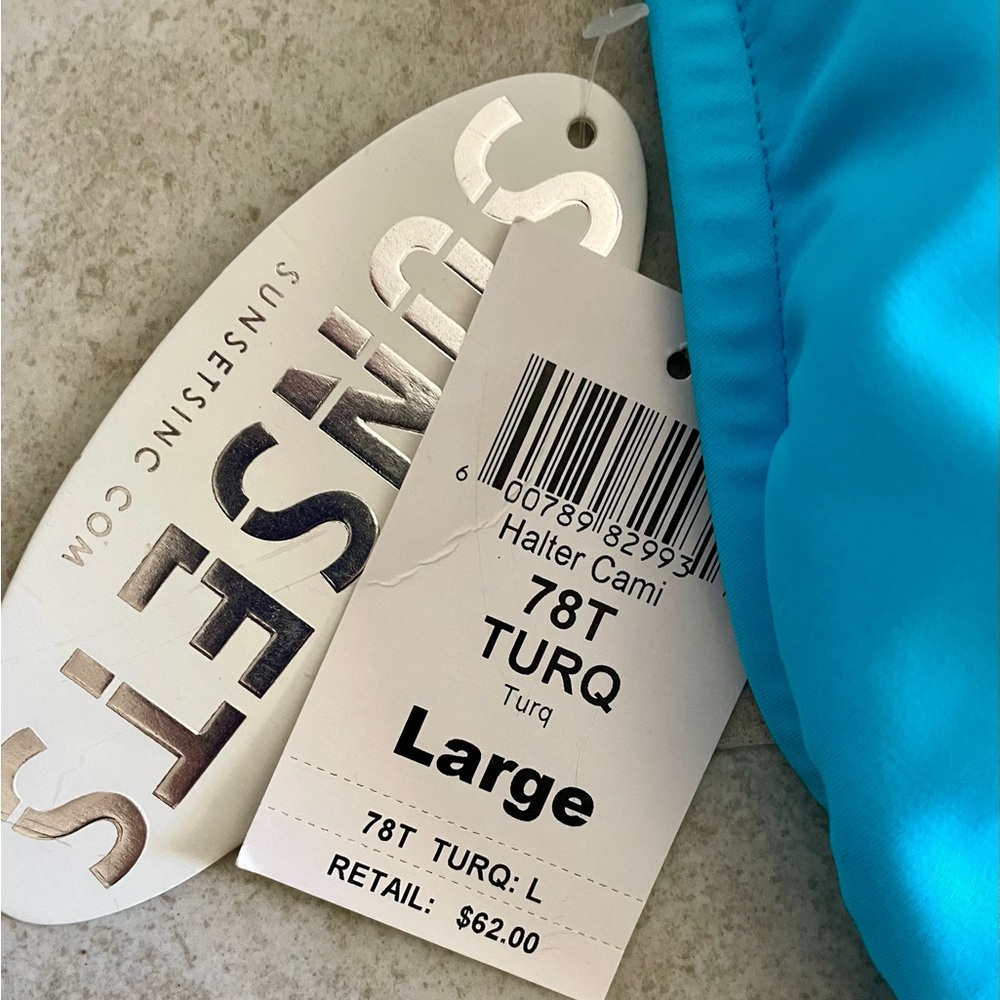 NWT Sunsets Turquoise Blue Tankini Swim Top, size L - Picture 4 of 4